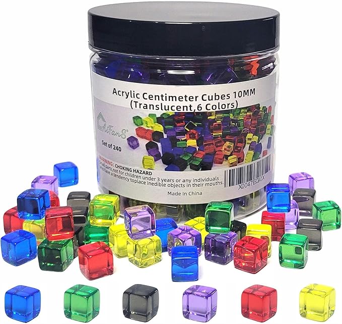 240 Pieces Centimeter Cubes, Counting/Sorting Toy,Plastic Math Cubes,Early Development Activity Games with Portable Box(Translucent,6 Colors)