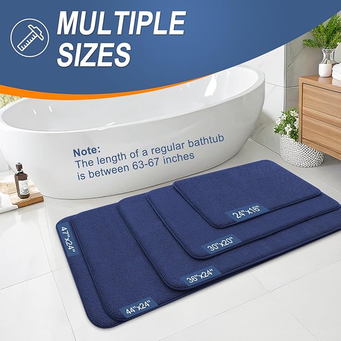 OLANLY Thick Memory Foam Bath Mat Rug 30x20, Extra Soft Absorbent Bathroom Rug, Quick Dry Bath Mats, Non-Slip, Machine Washable Carpet, Tub and Shower, Home Decor Accessories, Twilight Sapphire