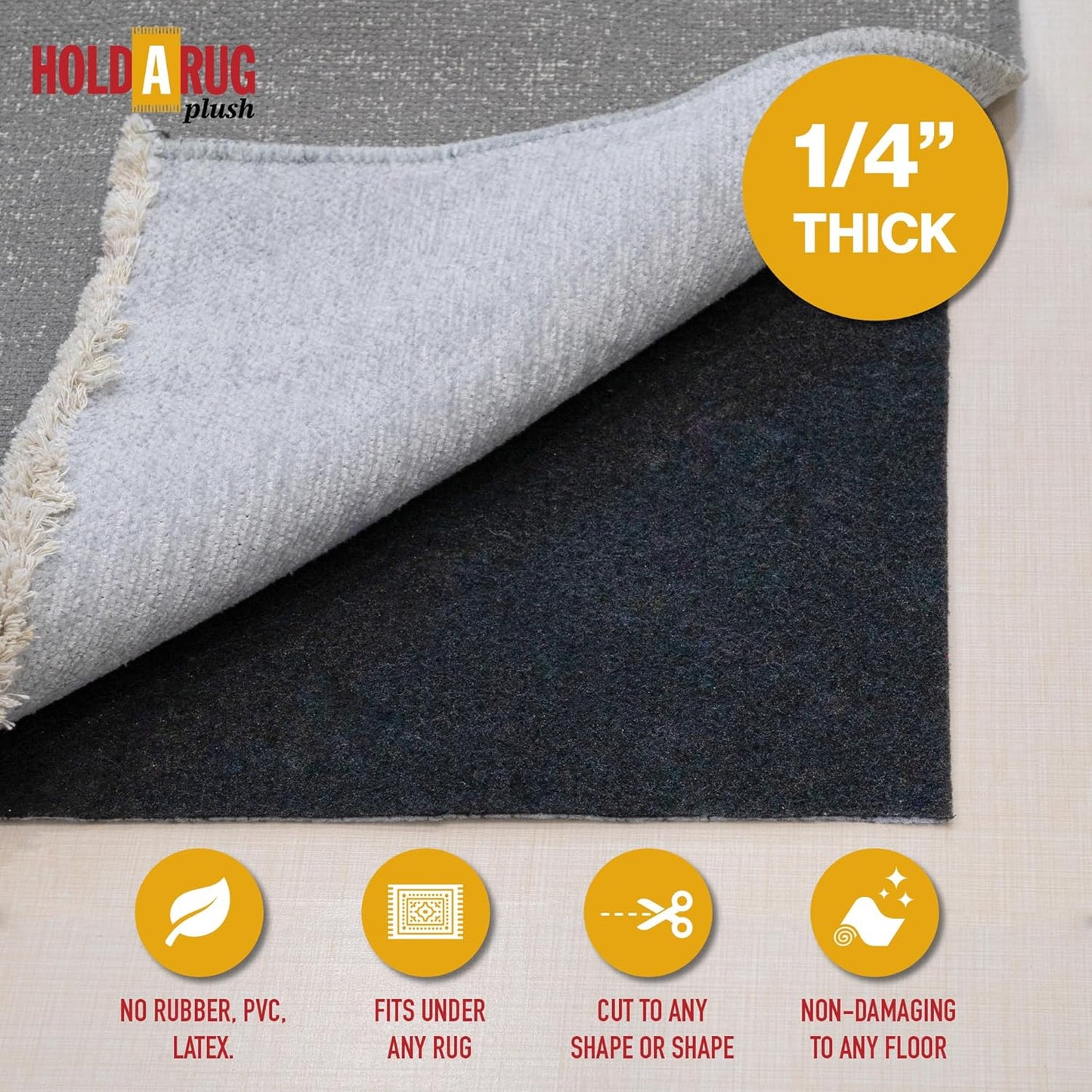 Hold-a-Rug Plush 2' Round Nonskid, Nonslip Rug Pad, Reversible Gripper, ¼ Thick, Safe for All Floors and Carpet, Keep Area Rugs Secure