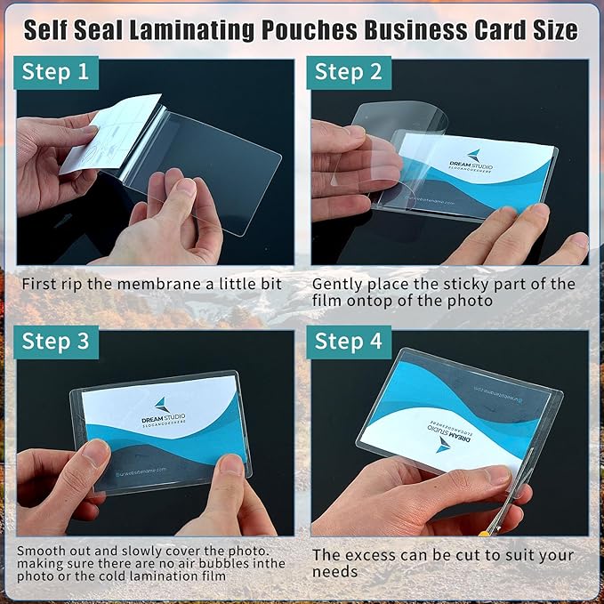 100 Sheets Self Seal Laminating Pouches Business Card Size 2.6x3.9inch Self Adhesive Laminating Sheets Gloss Finish No Laminating Machine Needed for Id Card Small Card (2.5x3.5inch)