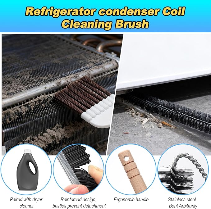 Palksky Refrigerator Coil Cleaning Brush Set, Fridge Radiator Brush & Condenser Coil Cleaning Brush for Dust Removal, Crevice Gap Cleaning Tool for Tight Spaces (5-Pack) ﻿