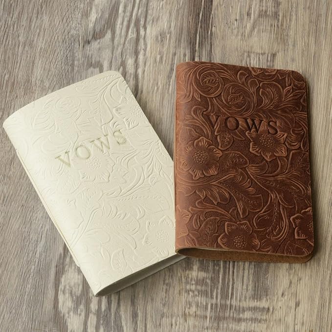 Genuine Leather Wedding Vow Books Set of 2 - His and Her Vow Notebooks for Couples, 5.8 x 3.8 Inch Wedding Vow Journal, Bridal Shower Gift