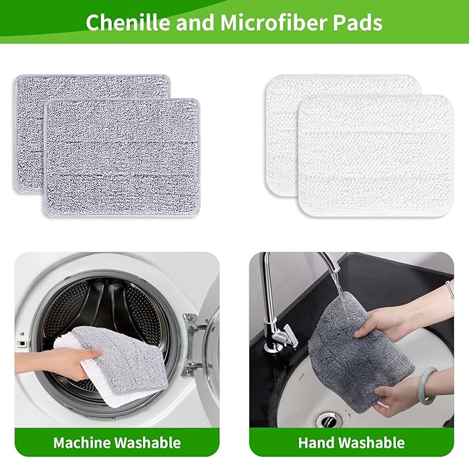 Baseboard Cleaner Tool with Handle, 3 in 1 Wall Cleaner Mop with Long Handle, 360° Rotatable Wall Mop with 4 Replacement Microfiber Chenille Pads for Wall Floor Baseboards Cleaning