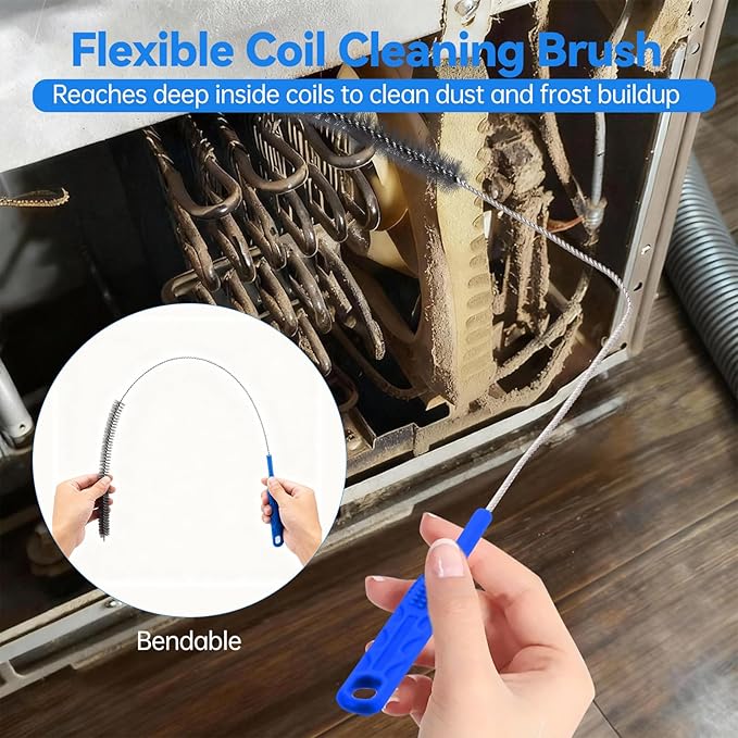 3 PCS Refrigerator Coil Cleaning Brush, Flexible Cleaner Brush Set for Refrigerator Coil, Multi-Use Lint and Dust Remover, with Crevice, Long and Detailing Brushes, Cleaning Tool Set