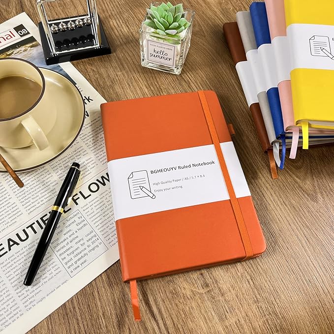 Notebook Journal, College Ruled Notebook Lined A5 160 Pages,Hard Cover Journals for Writing, Notebooks for Work Office School Women Men,5.7 inches x 8.4 inches(Orange)