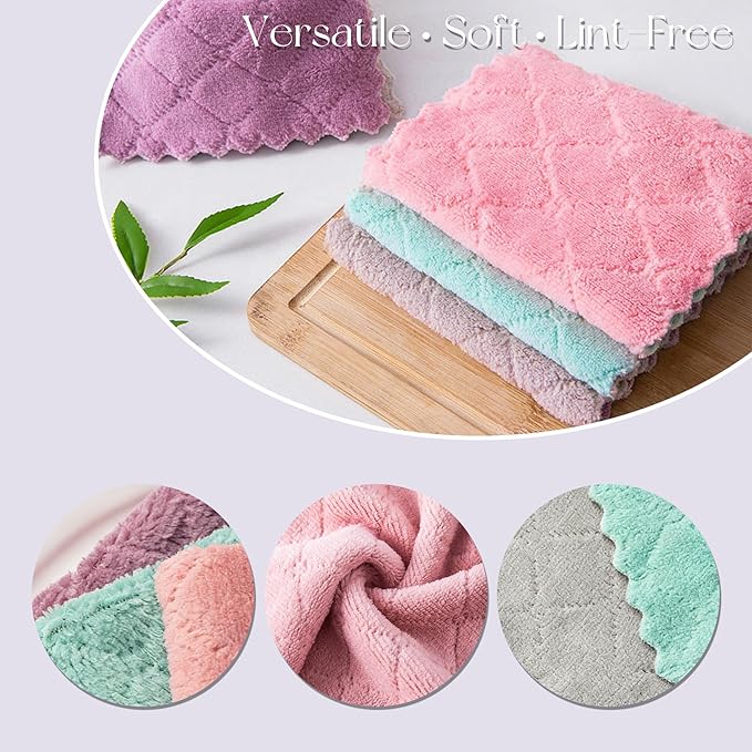 Microfiber Cleaning Cloths - Super Absorbent, Streak-Free & Lint-Free Towels for Glass, Kitchen & Home (Gray, Purple, Pink, Green) (1PCS)