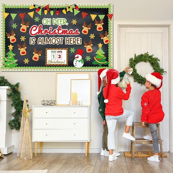 Christmas Bulletin Board Set OH Deer Christmas is Almost Here Cutouts Bulletin Board Christmas Countdown Elk Classroom Decorations for Holiday Xmas School Home Room Chalkboard Wall Door Decor