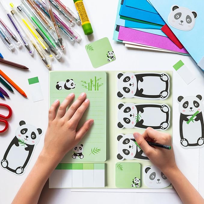 Xqumoi 2 Pack I Just Really Like Pandas Sticky Notes Set - Cute Cartoon Pandas Self-Stick Notes Pads Animal Divider Tabs Bundle Writing Memo Pads Page Marker Back to School Office Supplies Small Gift