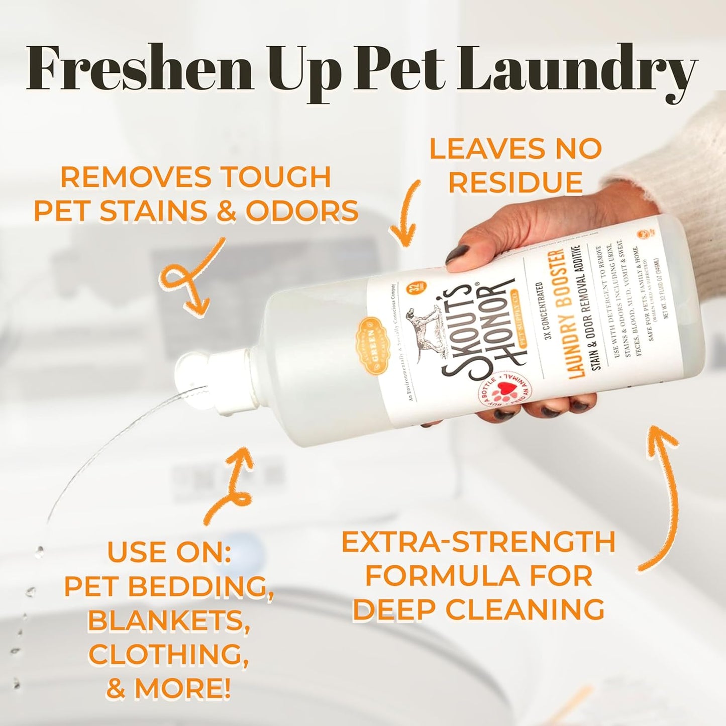 Skout's Honor Laundry Booster Stain & Odor Removal Additive - Plant-Powered Formula for Pet Bedding, Clothing, and Washable Pee Pads - Eco-Friendly & Cruelty-Free, 32 oz, 2-Pack