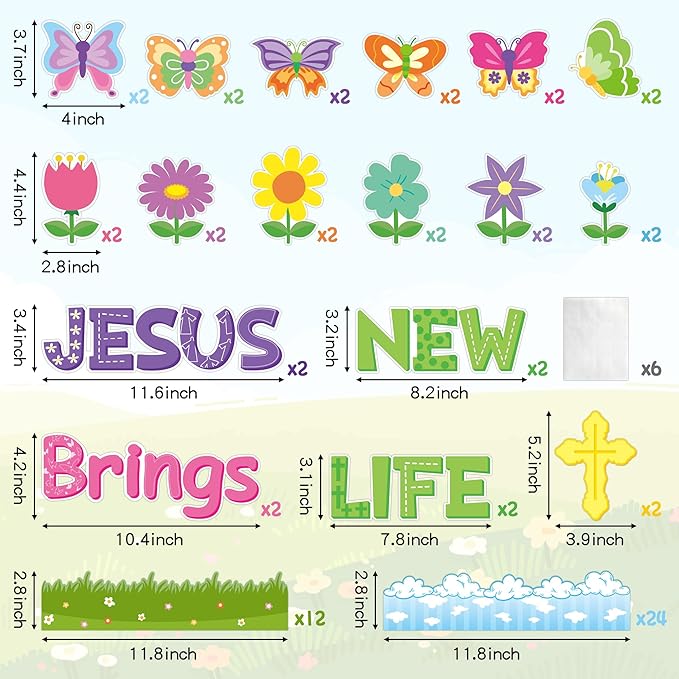 Yopyame 94PCS Jesus Brings New Life Christian Bulletin Board Set Spring Butterfly Flowers Cross Cutouts Bulletin Board Borders Trim Easter Religious Faith Classroom Sunday School Chalkboard Wall Decor