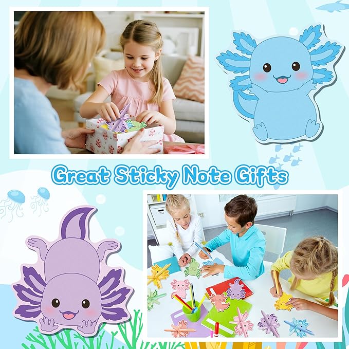 Bright Color Sticky Notes - 108 Pcs Cute Axolotl Super Sticky Notes Pens Ribbons Set Favorite Sticking Power Office Products School Supplies Clean Removal Memo Pads Index Tabs Strong Adhesive