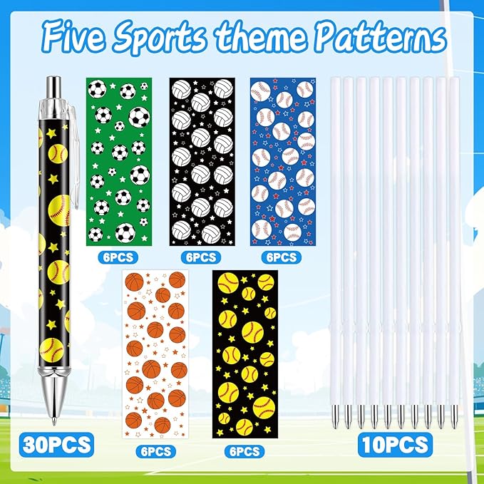 30 PCS Sports Party Favors Ball Theme Ballpoint Pens Ball Gifts for Team with 1mm Black Ink Replaceable Ballpoint Pen Refill for Team School Office Supplies Thanksgiving Christmas Gift