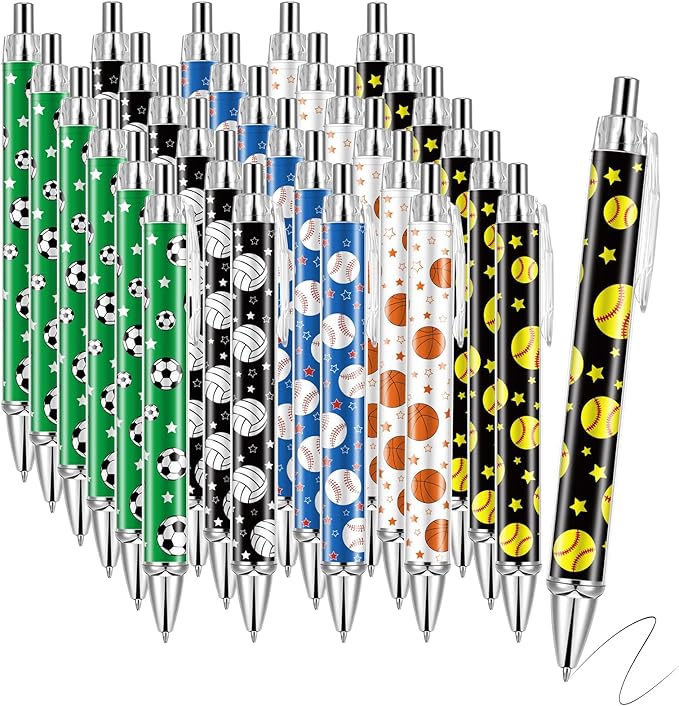 30 PCS Sports Party Favors Ball Theme Ballpoint Pens Ball Gifts for Team with 1mm Black Ink Replaceable Ballpoint Pen Refill for Team School Office Supplies Thanksgiving Christmas Gift