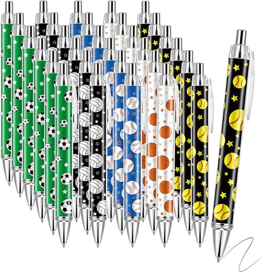 30 PCS Sports Party Favors Ball Theme Ballpoint Pens Ball Gifts for Team with 1mm Black Ink Replaceable Ballpoint Pen Refill for Team School Office Supplies Thanksgiving Christmas Gift