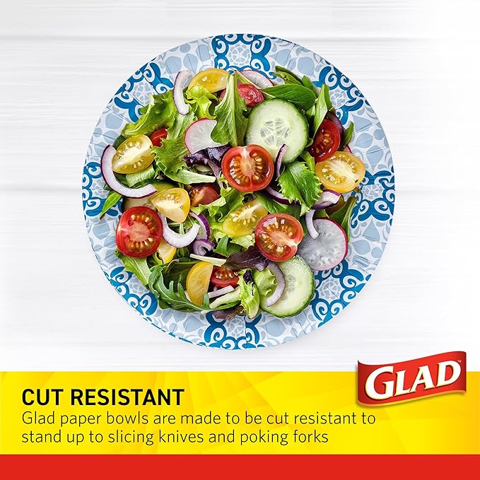 Glad Round Disposable Paper Bowls, Green Victorian Design - Heavy Duty, Soak Proof, Cut-Resistant, Microwavable Bowl for All Foods & Daily Use, 16 Oz, 50 Count