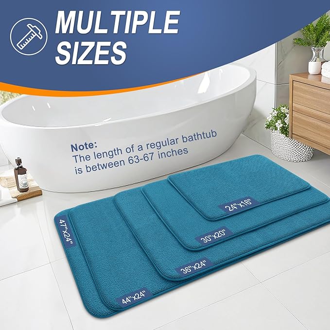 OLANLY Thick Memory Foam Bath Rugs 47x17, Extra Soft Absorbent Bathroom Rug, Quick Dry Bath Mats, Non-Slip, Machine Washable Carpet for Bathroom, Tub and Shower, Home Decor Accessories, Peacock Blue
