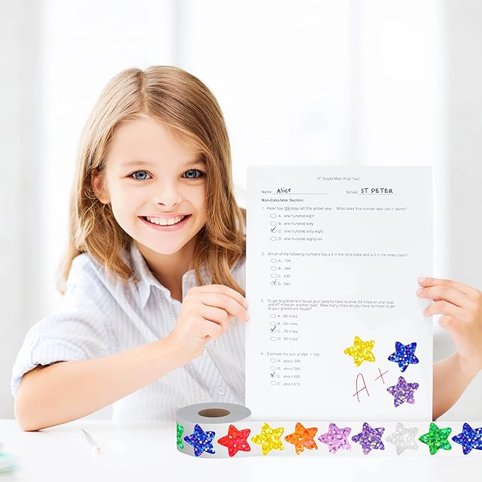 500 PCS Glitter Star Stickers, 8 Colors Metallic Glitter Stickers Self Adhesive Waterproof Reflective Star Sticker Decorative Labels for Reward Chart, Craft, Classroom Supplies, Kids, School (1” Each)
