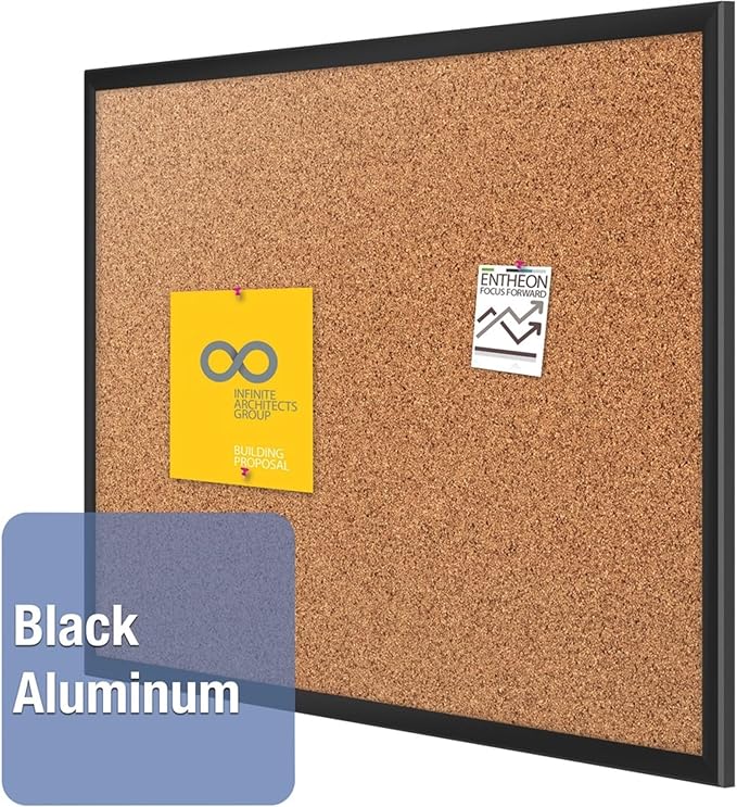 Quartet Cork Board, Bulletin Board, 6' x 4' Corkboard, Black Frame (2307B)