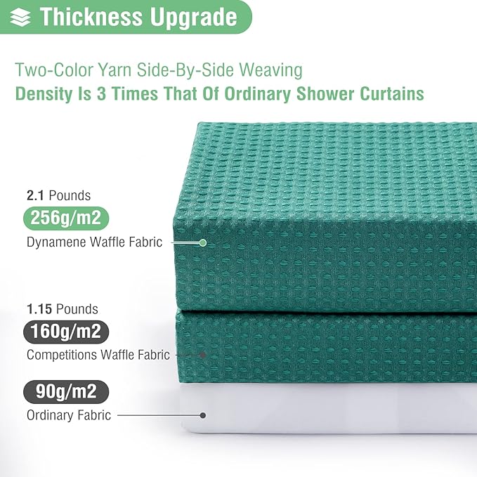Dynamene Extra Long Shower Curtain - 96 Inch Long Waffle Weave Weighted Thick Cloth Bathroom Shower Curtain, Neutral Heavy Duty Hotel Bath Curtain Set with 12 Plastic Hooks,72x96, Seaweed Green