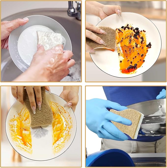 12 Pack Natural Kitchen Sponges, Biodegradable & Compostable | Non-Scratch Cellulose Coconut Fiber Sponges for Dishes, Pots & Pans | Eco-Friendly Cleaning Sponge