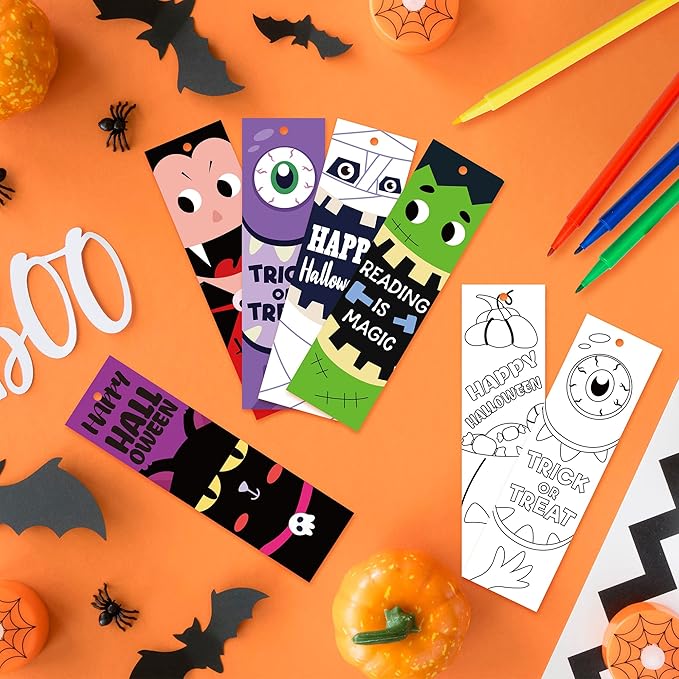 75Pcs Halloween Color Your Own Bookmarks, Kids DIY Coloring Blank Bookmarks Halloween Party Game Prize Art Craft Supplies for Teachers Students Fillers Classroom Reading Club Rewards Book Decor
