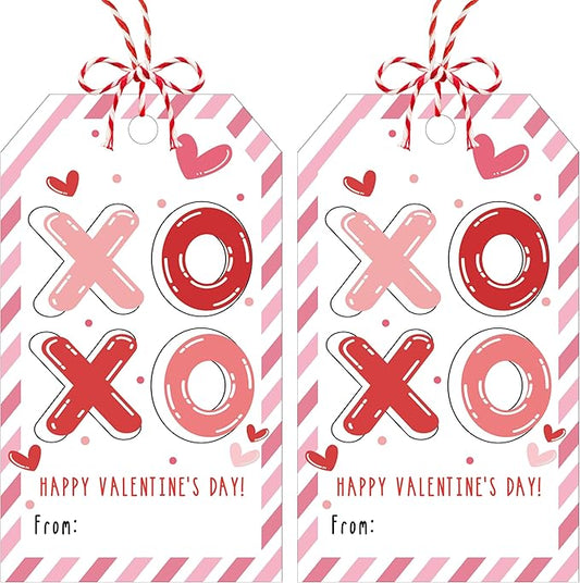 50Pcs Happy Valentines Tags for Bags, XOXO Valentine Gift Label with String, Sweet Themed Party or Valentine' Day Thank You Gift Tags Great for Party Favors