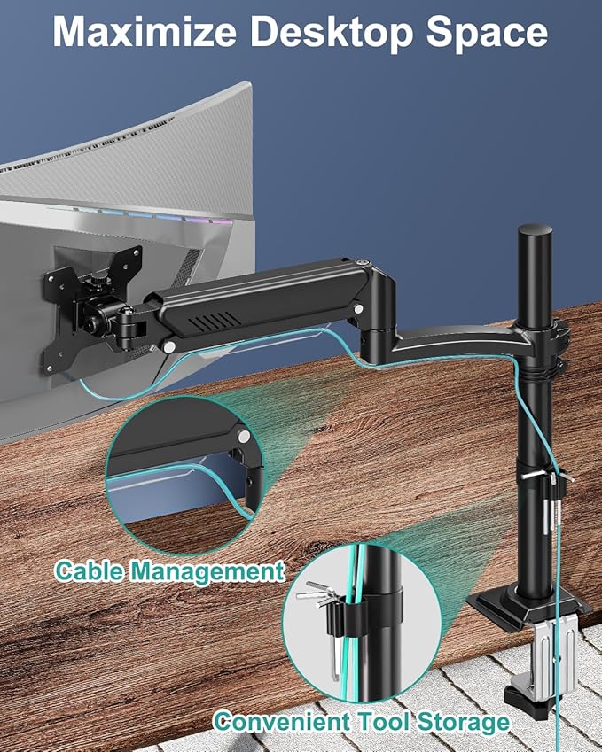 Single Monitor Mount Arm, VESA Desk Mount Stand for 13-32 inch Computer Screen up to 22 lbs, Adjustable Height Tall Monitor Arm with Tilt Swivel Rotation, VESA 75 100mm, Black, Freelift