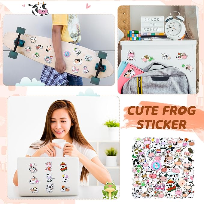 Crtin 69 Pcs Cute Sticky Notes Set,Cartoon Pen, Stickers, Paperclip, Sticky Memos Office & Party Favors(Cow)