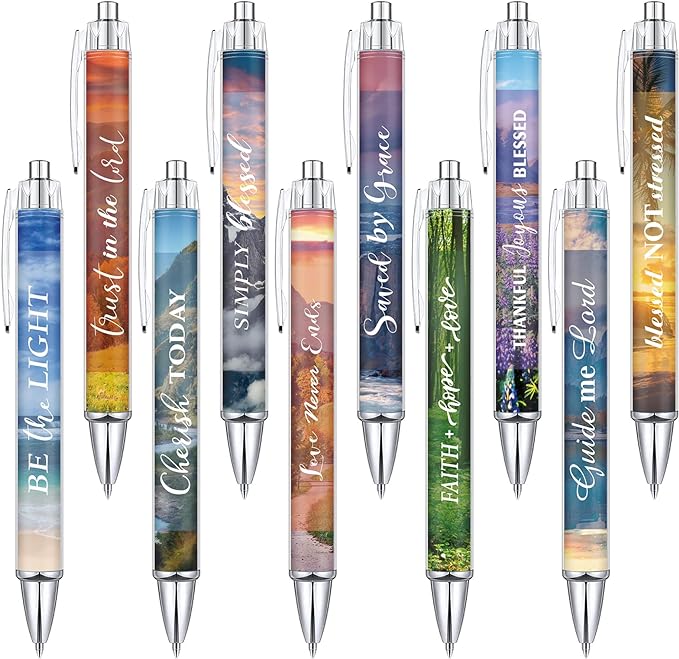Tinlade 10 Pcs Christian Pens for Women Religious Ink Pens Easter Gifts Inspirational Quotes Bible Verse Ballpoint Funny Office Supplies for Women Men Coworker(Landscape)