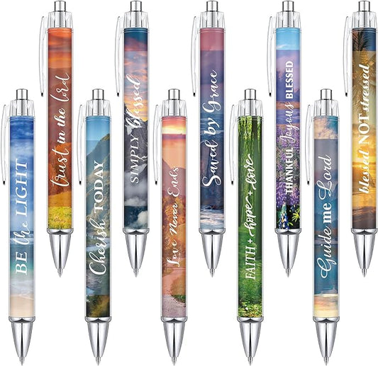 Tinlade 10 Pcs Christian Pens for Women Religious Ink Pens Easter Gifts Inspirational Quotes Bible Verse Ballpoint Funny Office Supplies for Women Men Coworker(Landscape)