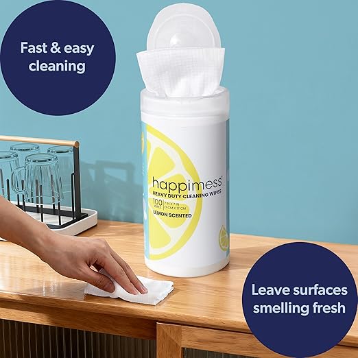happimess WPE1002A-4SET All-Purpose Cleaning Wipes, Heavy Duty Multi-Surface Household Wipes for Kitchen and Bathroom, Fresh Lemon Scent, 100 Count, Pack of 4 (400 Total Wipes)