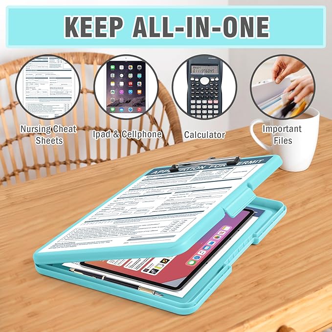 ANZNKU Clipboard with Storage, 13x9.6 Nursing Clipboard Foldable, Storage Clipboards with Pen Holder, Letter Size Clip Board Folder for Teacher Nurse Work, School & Office Supplies(Mint Blue)