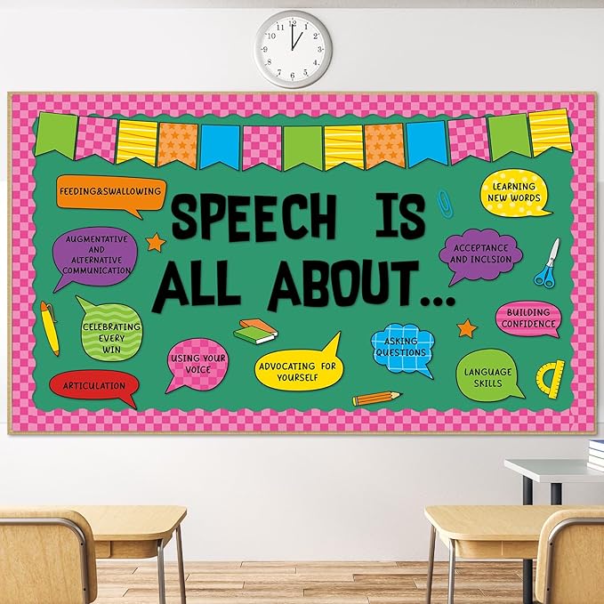 Speech Therapy Bulletin Board Set Mental Health Themed Classroom Decoration Inspirational Positive Affirmations Accents Paper Cutouts for Back to School Classroom School Home Chalkboard Wall Decor