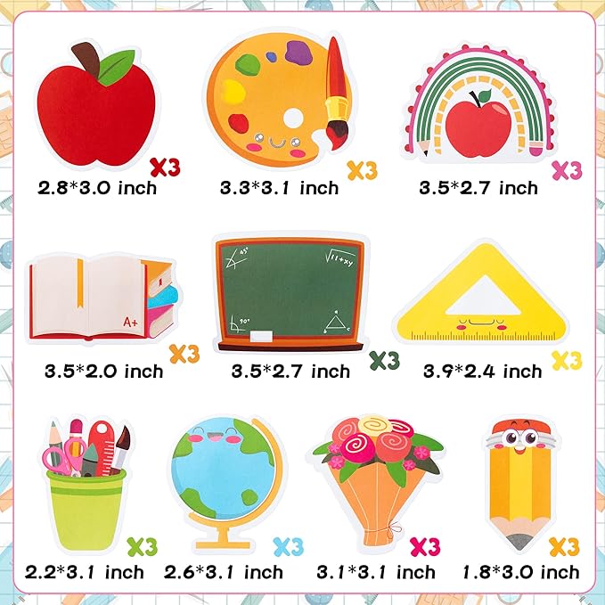 Xqumoi 30 Pack Teacher Notepads Set Total 600 Sheets, Book Pencil Ruler Blackboard Shaped Self Sticky Memo Pads for Teacher Appreciation Gift Back to School Supplies Party Favors Goodies Bag Fillers