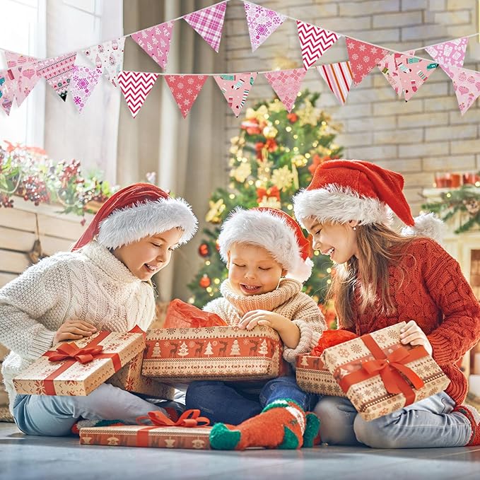 Shimeyao 60 Pcs 10 x 10 Inch Pink Christmas Quilting Fabric Bundle Fat Quarters Santa Snowman Reindeer Print Squares Fabric Printed Patchwork Supplies for Xmas DIY Decorations Sewing Craft