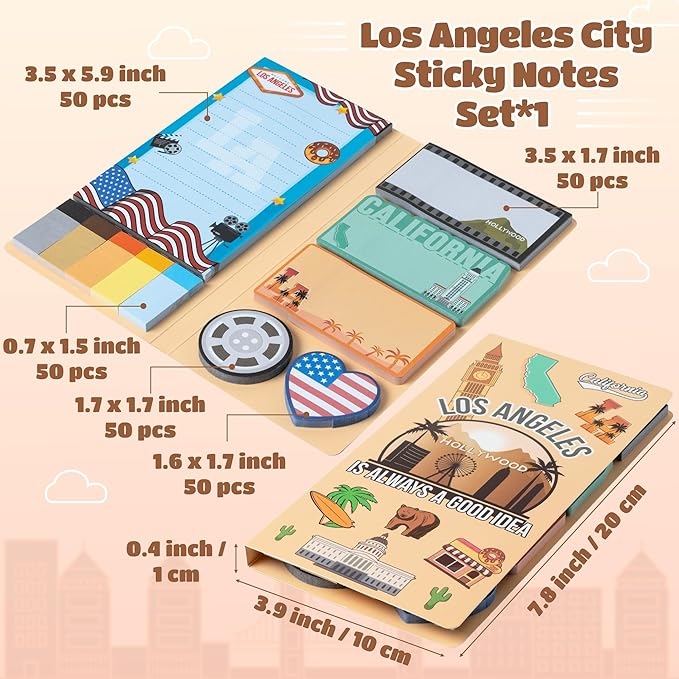 B1ykin Cute Sticky Notes Set - Los Angeles is Always A Good Idea Self-Stick Notes Pad, 550 Sheets Writing Memo Pages Sticky Notepad for Teacher Appreciation Gift, School Supplies (Los Angeles City)