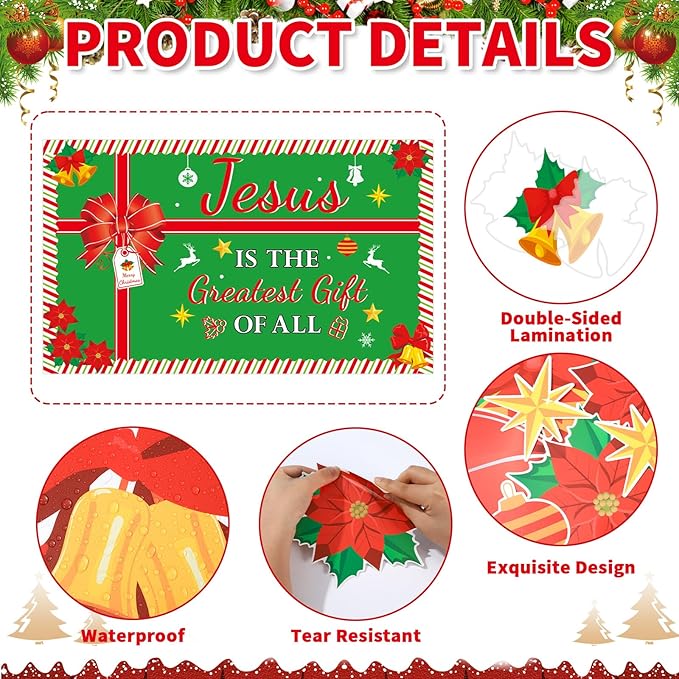 Christmas Religious Bulletin Board Set Jesus is The Greatest Gift of All Classroom Decoration Christian Faith Xmas Gift Box Bows Cutouts for Sunday School Chalkboard Wall Church Xmas Winter Decor