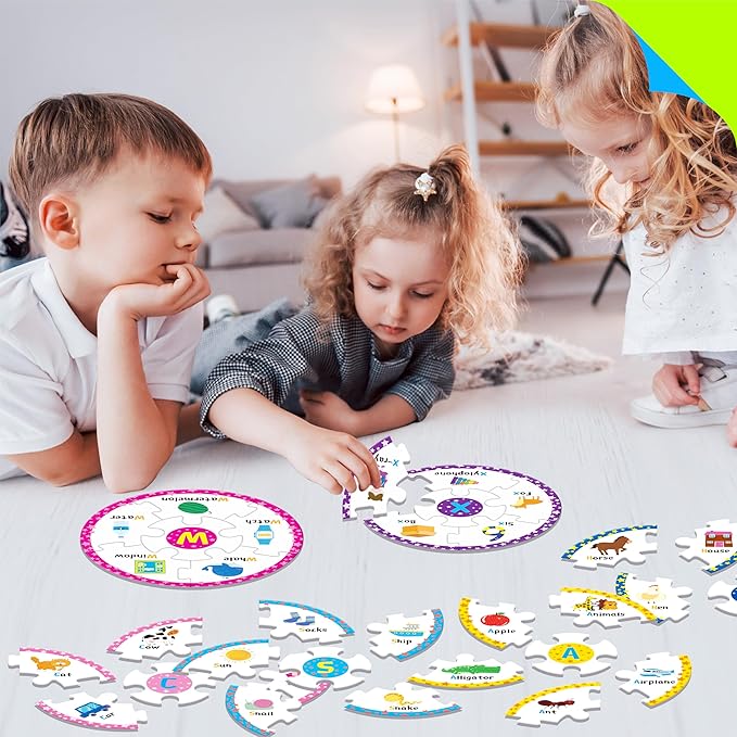 Alphabet Word Puzzles, 26 Letters & 130 First Words, Double-Sided Letter Puzzle Game Learn to Read Alphabet & Words, Early Educational Tool for Toddlers, Preschool, Kindergarten, Homeschooling