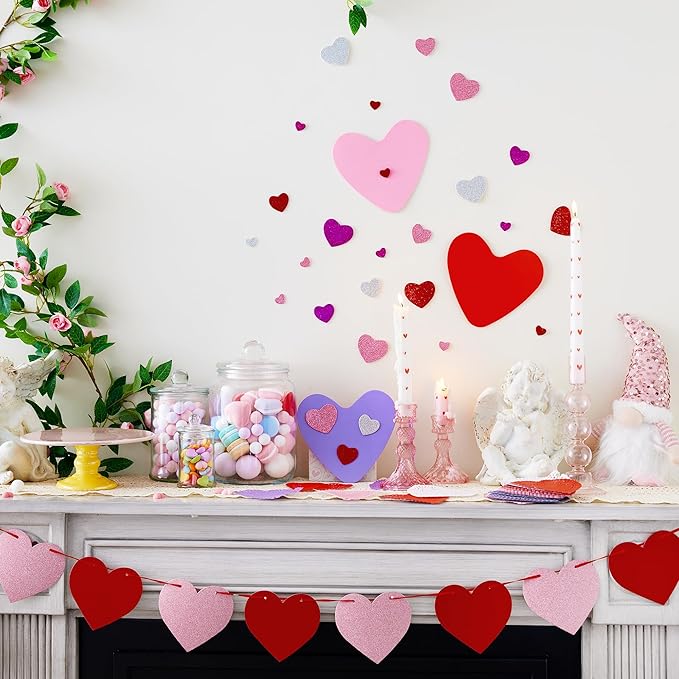 JOYIN Valentine Day 248 Pcs Heart Doilies Craft Gift Set with 200 Packs Heart Paper Doilies 48 Pcs Foam Crafts and 4 Bags of Glitter Foam Stickers for Valentine's Day Party Tableware Decoration