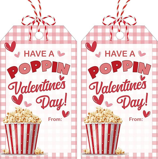 Have A Poppin Valentines Day Sticker Label, 50 Pcs Valentine Gift Tags with String, Gift Tag Paper Tags Labels Idea Valentines Activity School Classroom Party Favors-Pink Plaid
