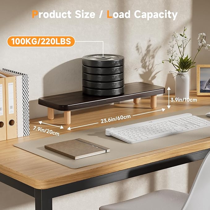 Monitor Stand Riser, 24 Inch Wood Desk Organizer with Monitor Stand & Storage Computer Monitor and Laptop Riser Multifunctional Laptop Stand Desk Organizer for Office Home Screen/Laptop/PC (Dark Walnut)