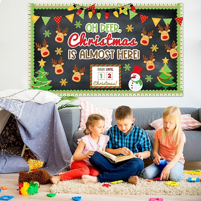 Christmas Bulletin Board Set OH Deer Christmas is Almost Here Cutouts Bulletin Board Christmas Countdown Elk Classroom Decorations for Holiday Xmas School Home Room Chalkboard Wall Door Decor