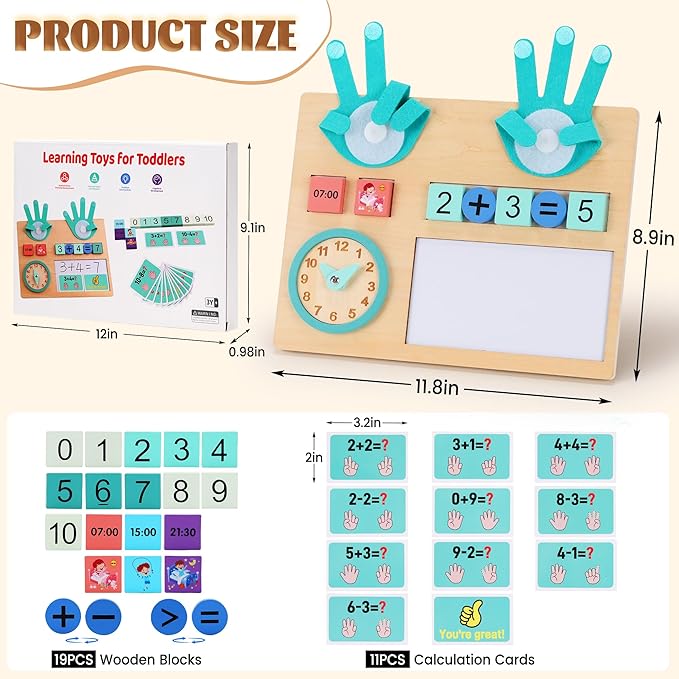 Preschool Learning Toys for Kids 3-5 Years Old, Wooden Montessori Toys, Educational Math Manipulatives Number Counting Blocks for Boys Girls Birthday Gifts