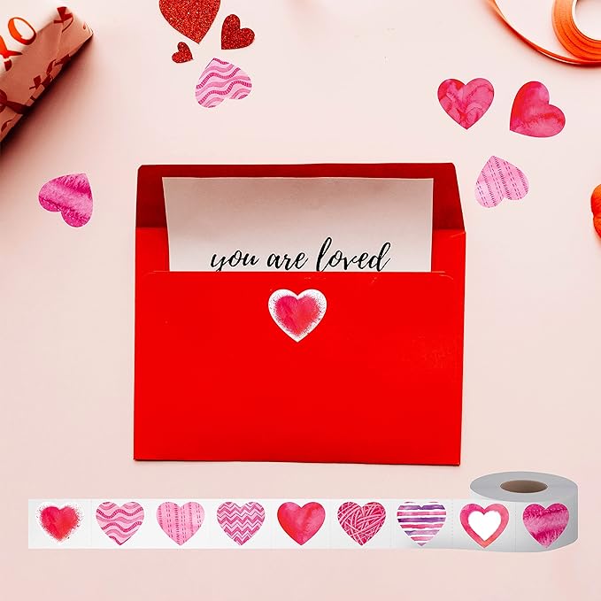 1200 PCS Heart-Shaped Sticker, 12 Designs Self-Adhesive Labels with Perforation Line in Roll, Use for Valentine's Day, Award Charts, Blood Drives, Teachers & Classrooms, Bookmarks (3/4" Each)