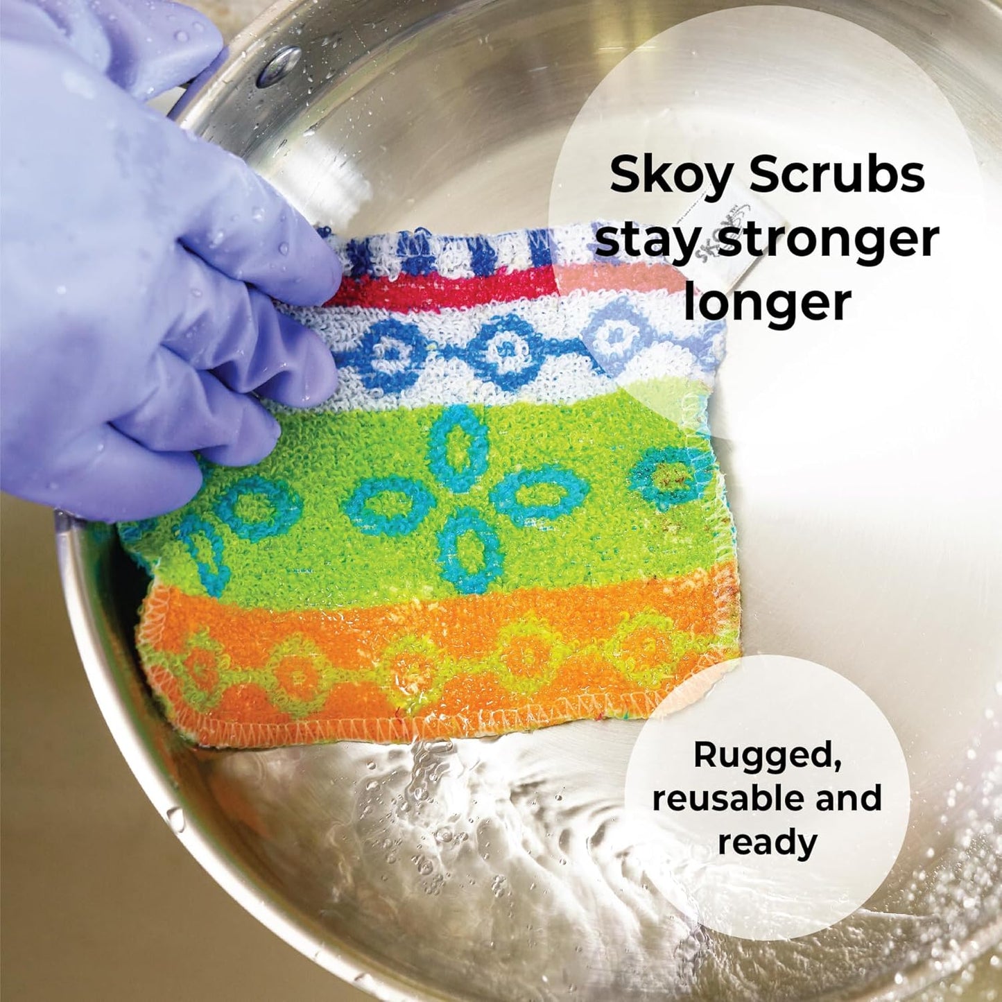 Skoy Scrub, 8-Pack Reusable, Non-Scratching Dish Scrubber for Kitchen and Household Cleaning, Planet-Friendly, Dishwasher Safe Soft Scrub, Monochromatic Colors