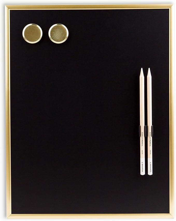 U Brands Magnetic Chalkboard, 11" x 14", Gold Metal Frame, Premium Matte Surface, Includes Chalk Pencils and Magnets