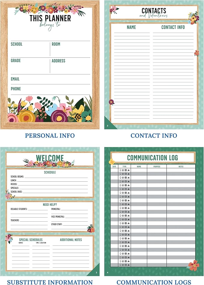 Carson Dellosa Grow Together Teacher Planner, 8" x 11" Green Spiral Bound Lesson Plan Book With Stickers, Checklist, Notes, Garden Theme School Supplies for Classroom Organization