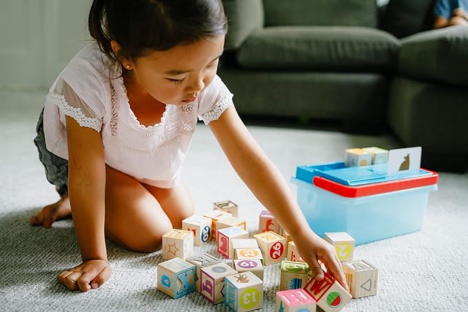 Chuckle & Roar - Learning Blocks: Alphabet Blocks & Learning Flashcards - Educational Learning Activity for preschoolers - Fun and Engaging for Toddlers - Storage Bin Included for Easy cleanup
