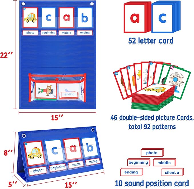 CVC Word Building Desktop Pocket Chart with 108 Phonics Flash Cards for Early Reading & Spelling | Alphabet Learning Tools for Preschool, Kindergarten, and Homeschooling