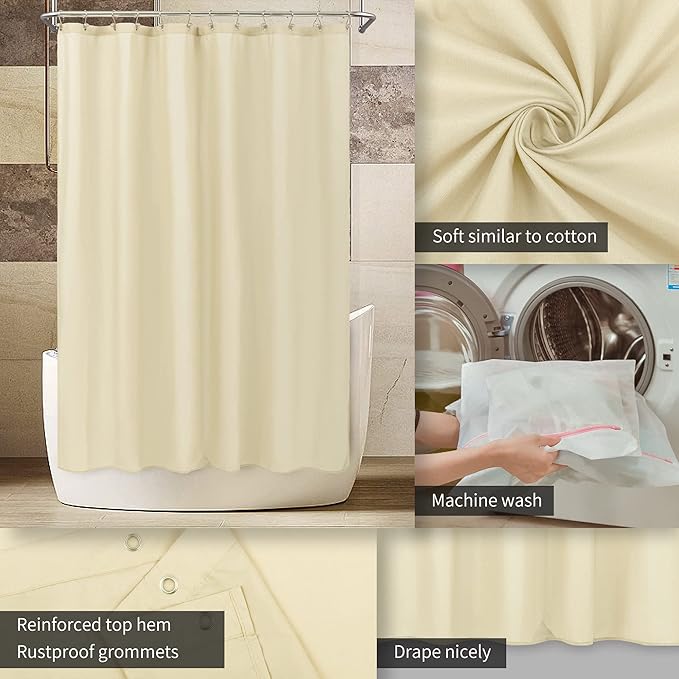 ALYVIA SPRING Extra Long Fabric Shower Curtain Liner Waterproof - 72" x 84", Soft & Lightweight XL Shower Curtain with 3 Magnets, Machine Washable - 72x84, Cream